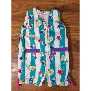 Vintage Gymboree Bubble Romper Girl 1990s Pockets Floral Stripe Size X-Small